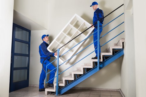 Staff and customers following safety procedures at a storage facility entrance