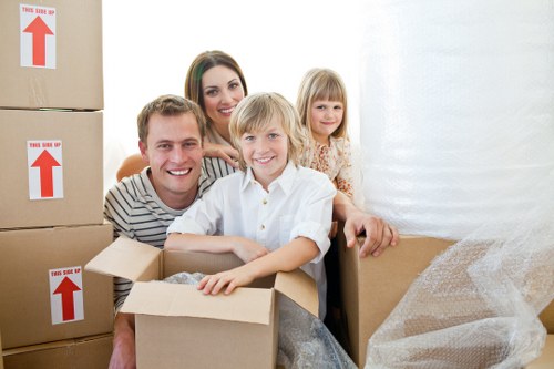 Packed office equipment prepared for relocation in Stanmore